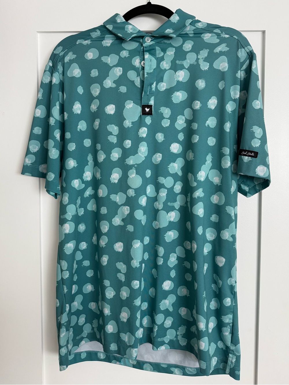 Bad Birdie Teal Polo with Mint Dot Pattern